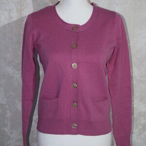 J. Jill Women's XS Pink Crewneck Button-Up Cardigan w/ Pockets